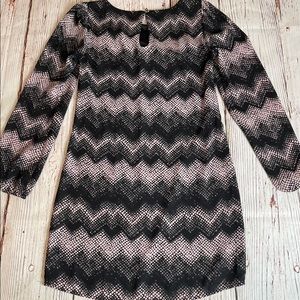 Maurice long-sleeve dress chevron black print